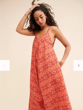 Free People Orange & Coral Printed Wide-Leg Jumpsuit